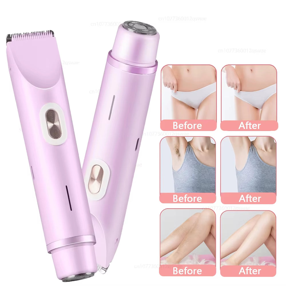 Electric Razors for Women 2 in 1 Electric Shaver for Pubic Hair Trimmer IPX7 Waterproof Wet&Dry Use Bikini Shaver for Body